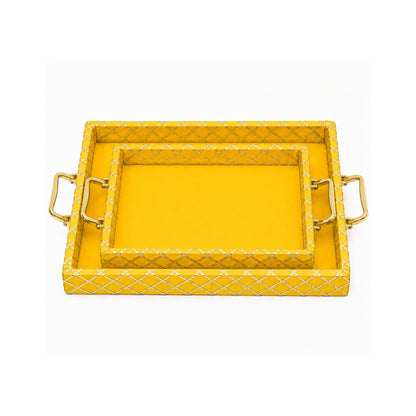 Traditional Yellow Wooden Square Lace Hamper Tray