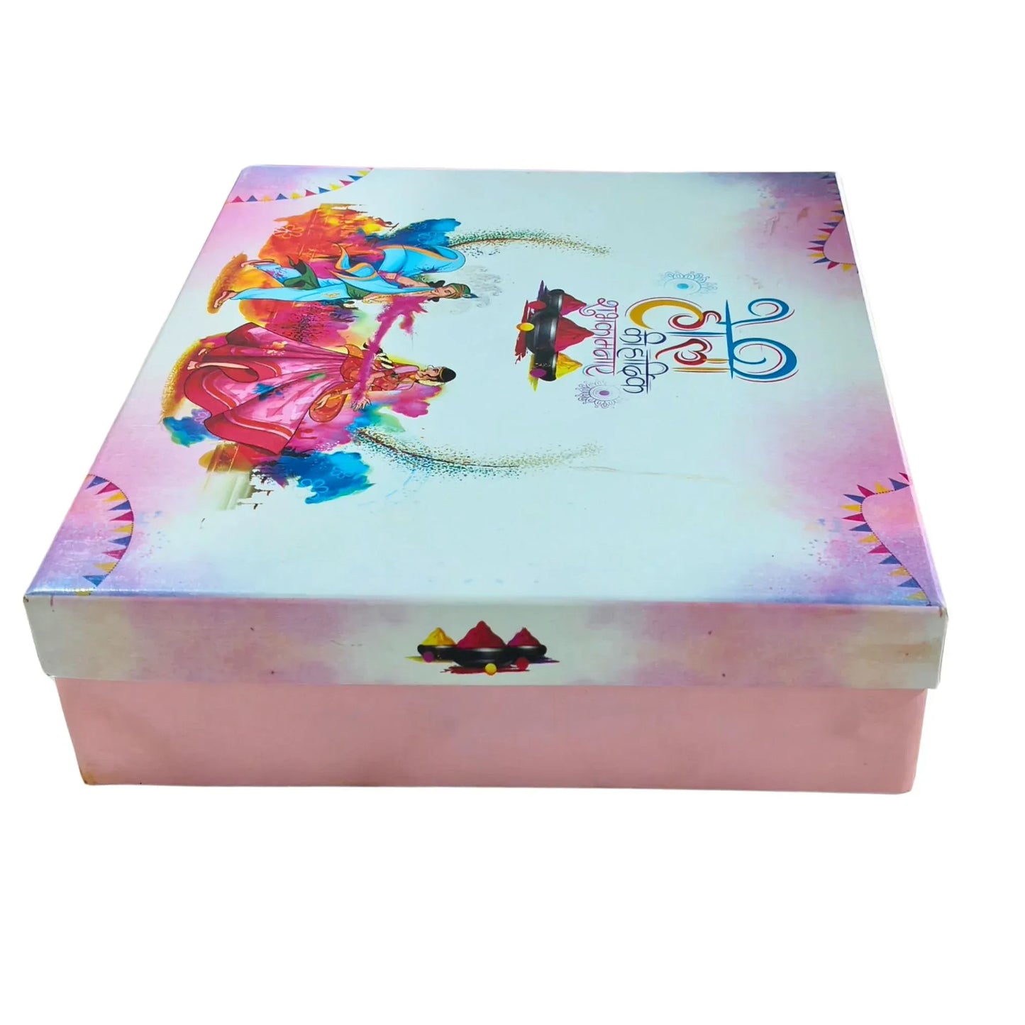 Holi Print Hamper Box 23.6 × 20.3 × 6.4 cm – Pink Kappa Board Food Safe Gift Box | Grownex Packaging | Hamper Box