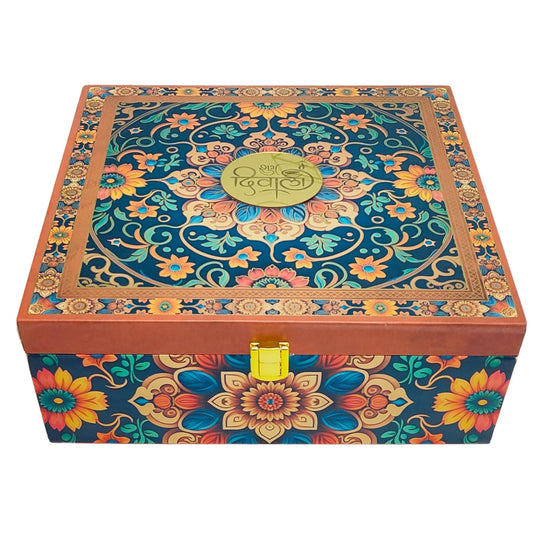 Royal Floral Diwali Gift Box – Luxury Festive Packaging for Sweets & Dry Fruits | Grownex Packaging | wooden box