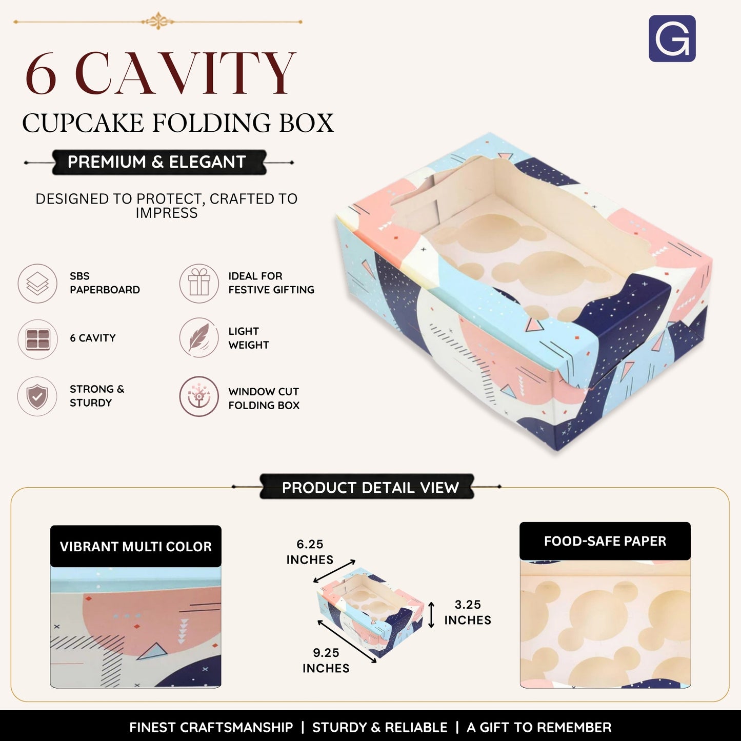 Multi Color 6 Cavity Cupcake Folding Box | Bakery Packaging