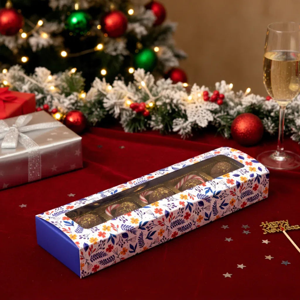 5 Cavity Folding Chocolates packing Box -Floral Blue | Grownex Packaging | Chocolate Box