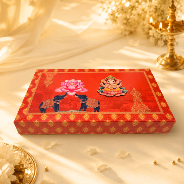 Ganesh Chaturthi Red Gift Box | Premium Ganesha Lotus Sweet & Dry Fruit Box