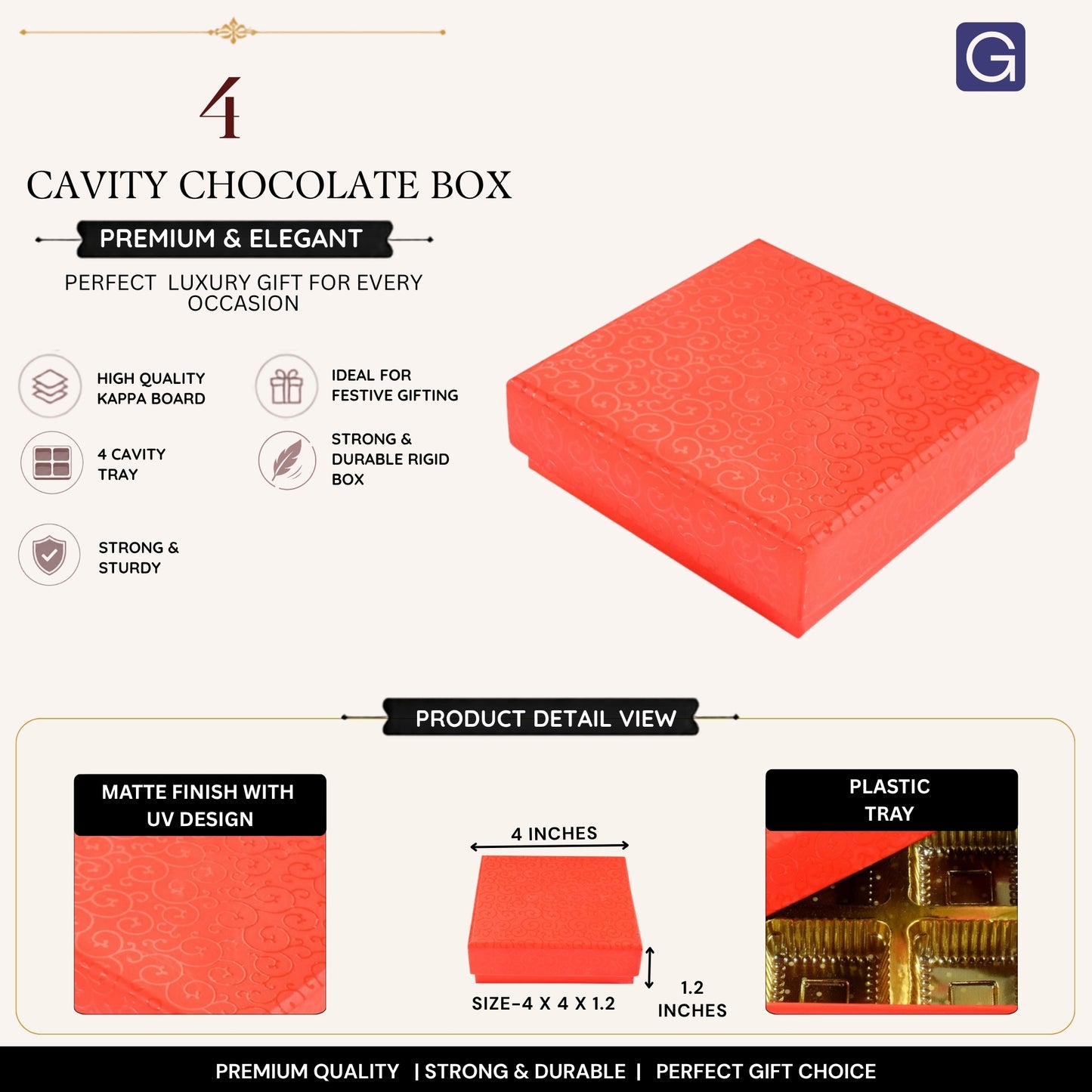 Red 4 Cavity Chocolate Box