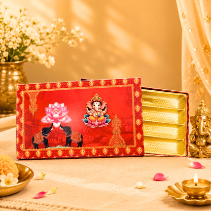 Ganesh Chaturthi Red Gift Box | Premium Ganesha Lotus Sweet & Dry Fruit Box