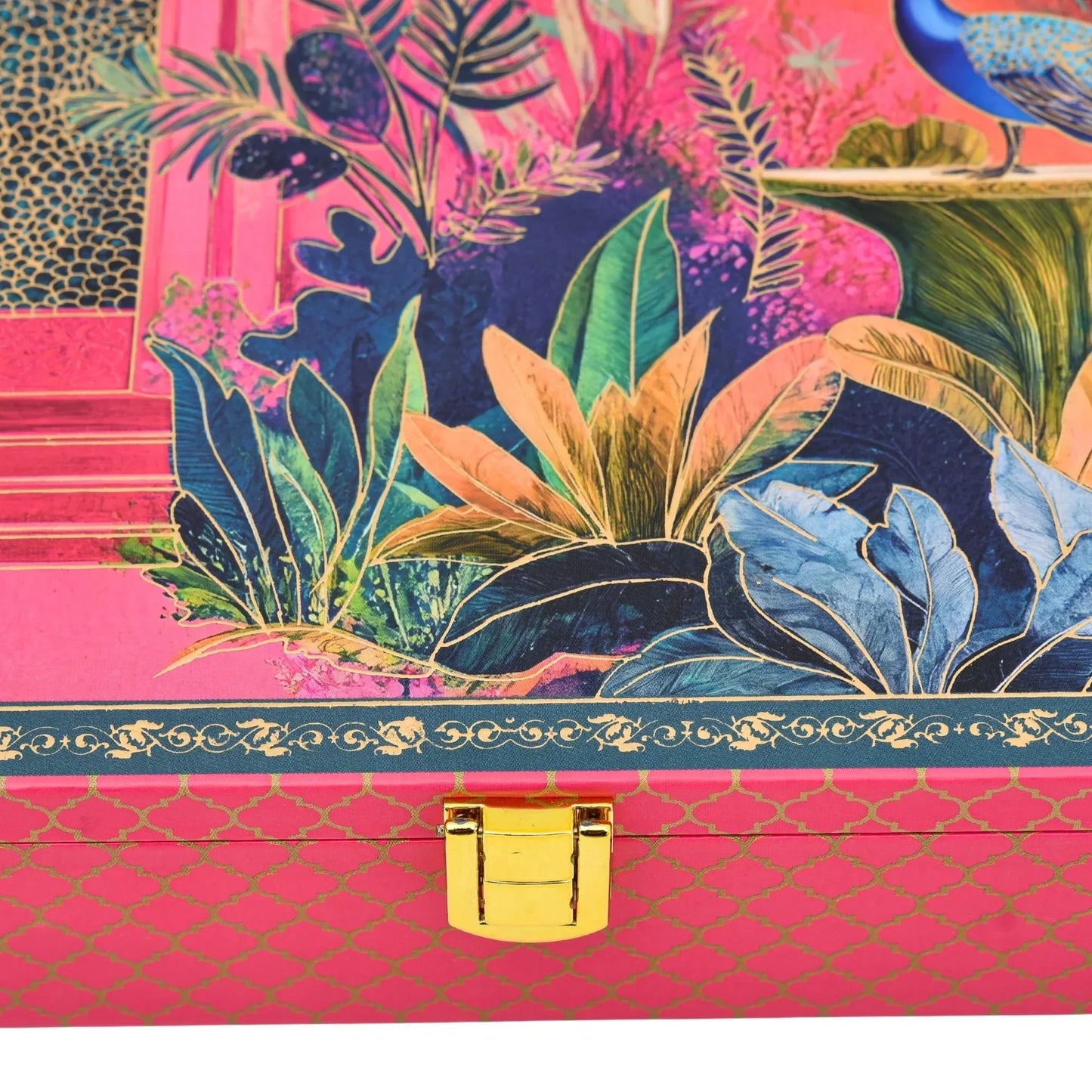 Royal Peacock Mughal Garden Luxury Mithai Gift Box with 4 Line Trays – Pink | Grownex Packaging | Hamper Box