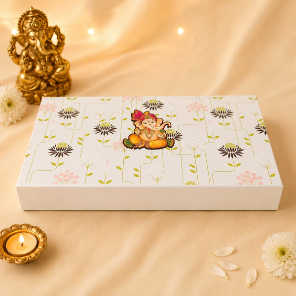 White Floral Ganesha Gift Box | Premium Festive Modak & Sweet Packaging Box