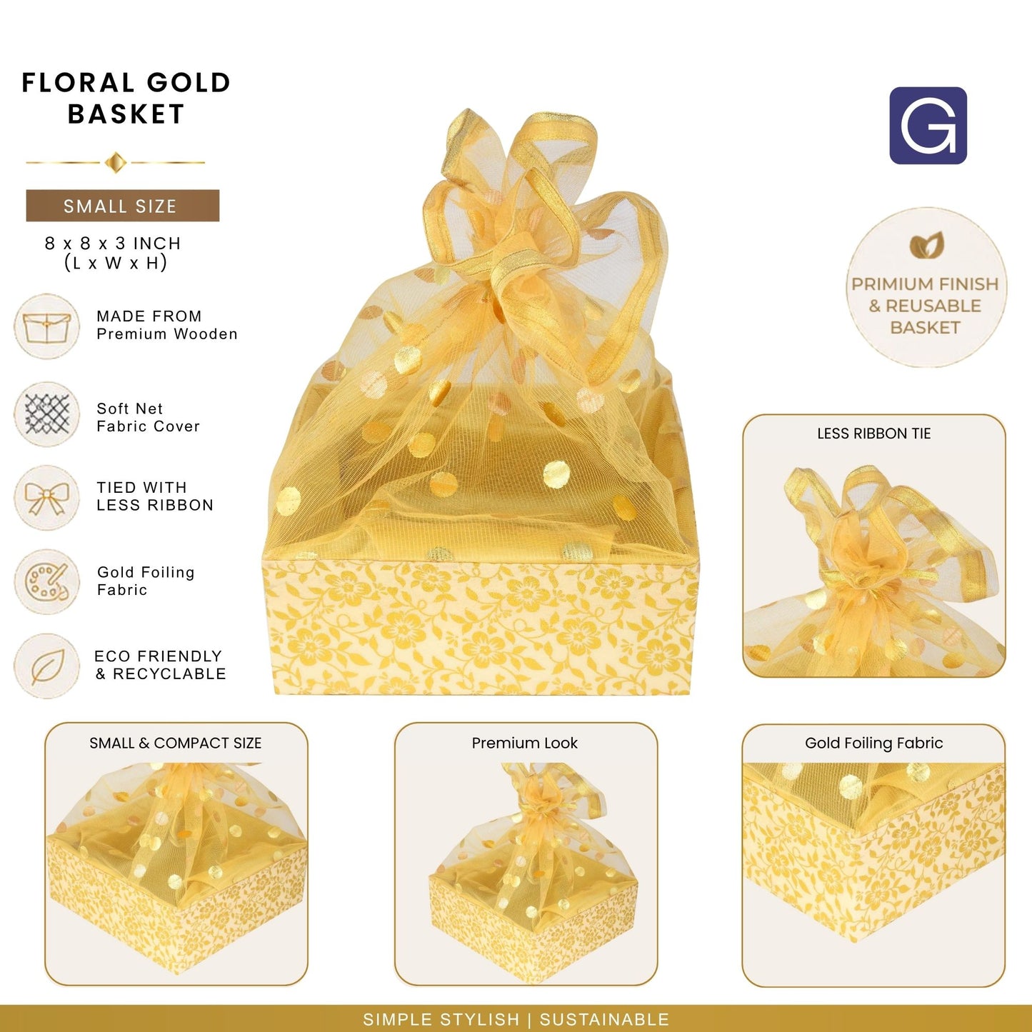 Floral Gold Hamper Basket | Stylish Basket for Festive & Corporate Gifting