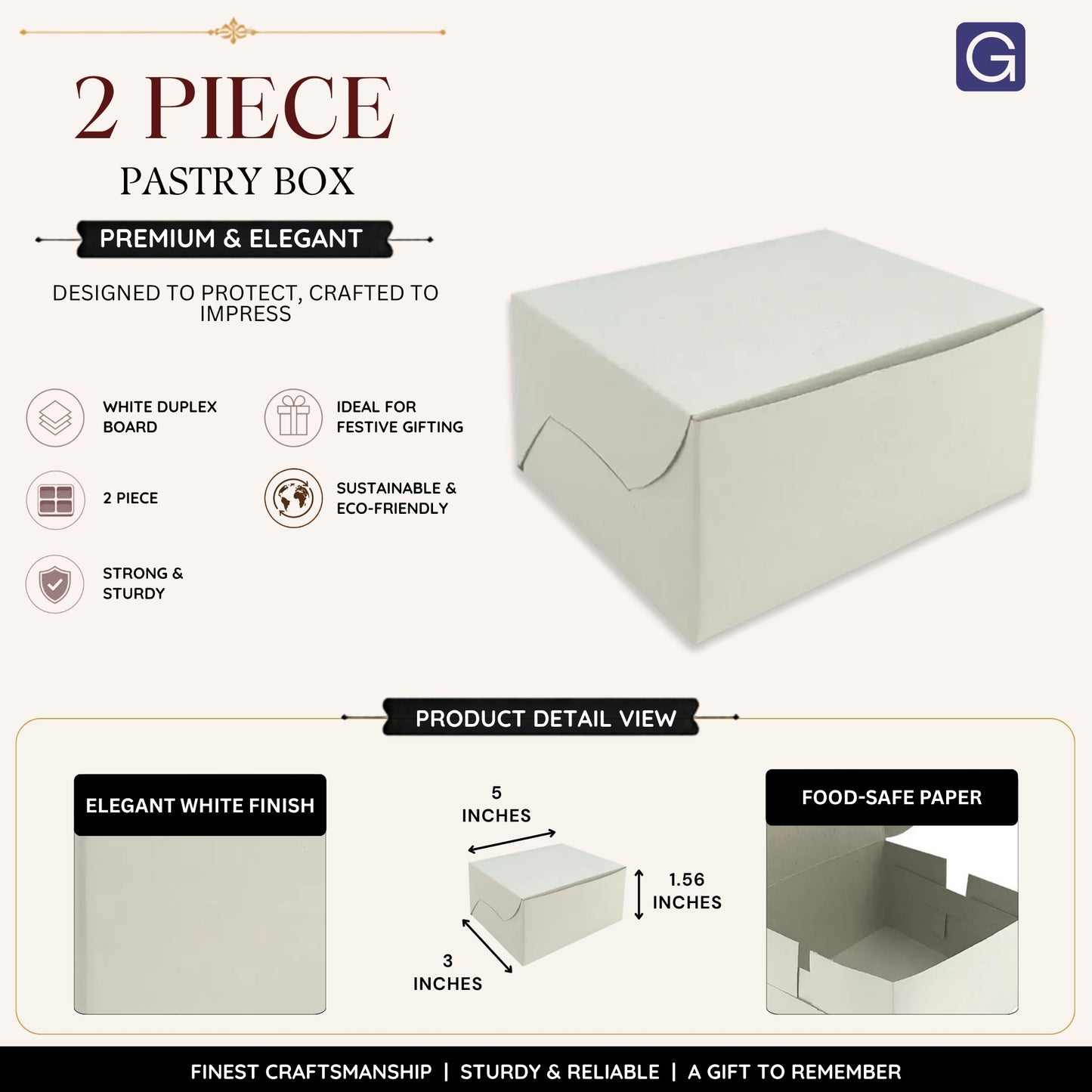 White Duplex 2 Cavity Pastry Box | Bakery Packaging