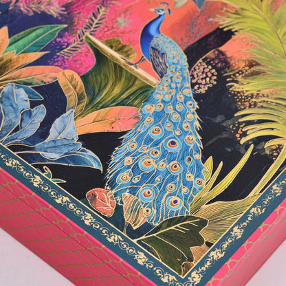 Royal Peacock Mughal Garden Luxury Mithai Gift Box with 4 Line Trays – Pink | Grownex Packaging | Hamper Box