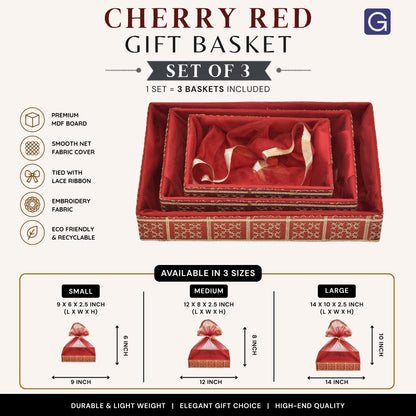 Red Net Hamper Basket Set of 3 |  Shagun & Festive Gift Basket