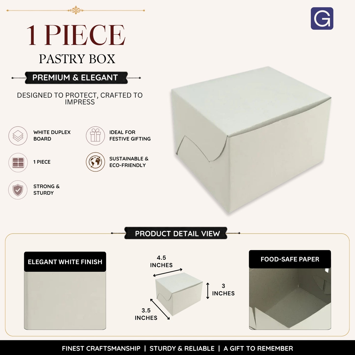 White Duplex 1 Cavity Pastry Box | Bakery Packaging