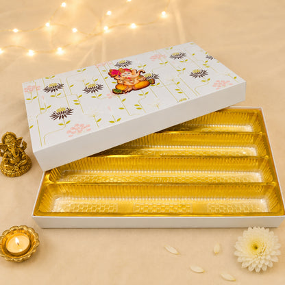 White Floral Ganesha Gift Box | Premium Festive Modak & Sweet Packaging Box
