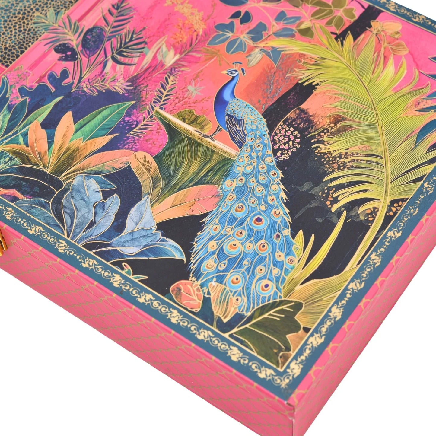 Royal Peacock Mughal Garden Luxury Mithai Gift Box with 4 Line Trays – Pink | Grownex Packaging | Hamper Box