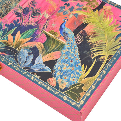Royal Peacock Mughal Garden Luxury Mithai Gift Box with 4 Line Trays – Pink | Grownex Packaging | Hamper Box