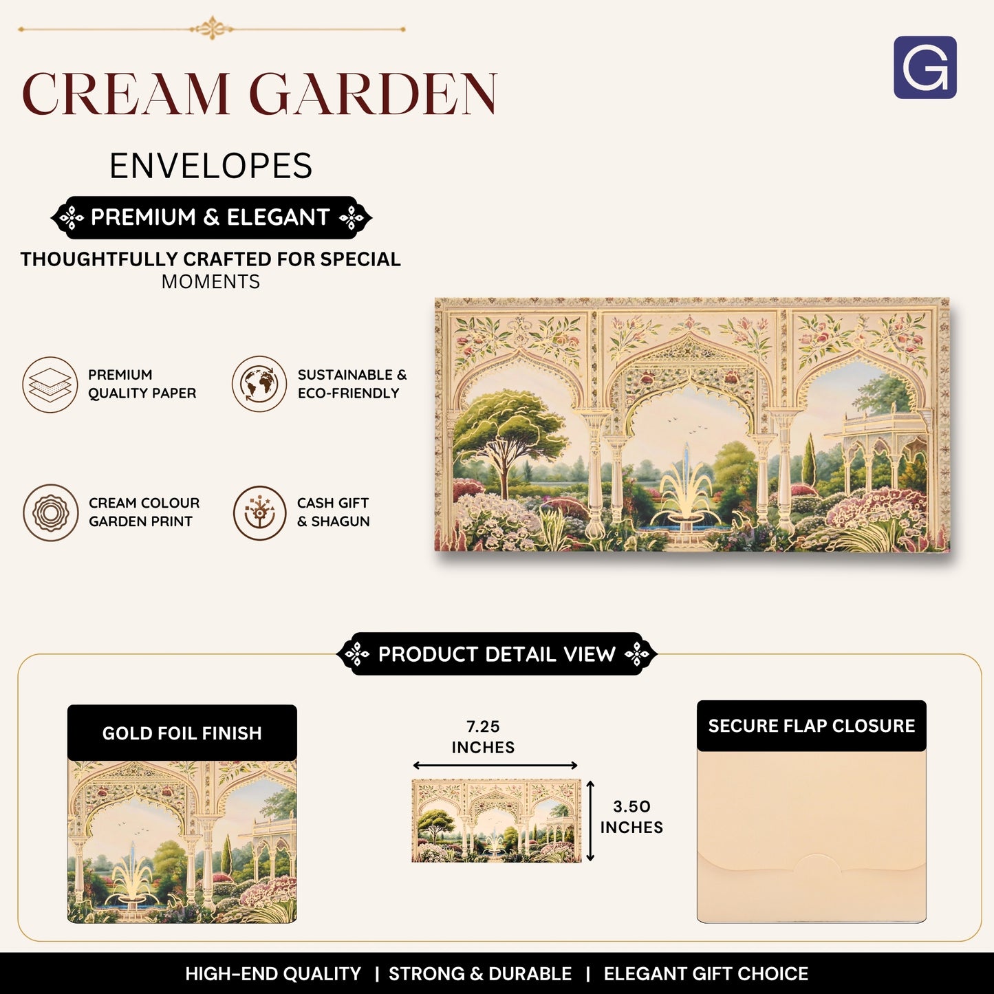 Cream Garden Theme Print Envelope