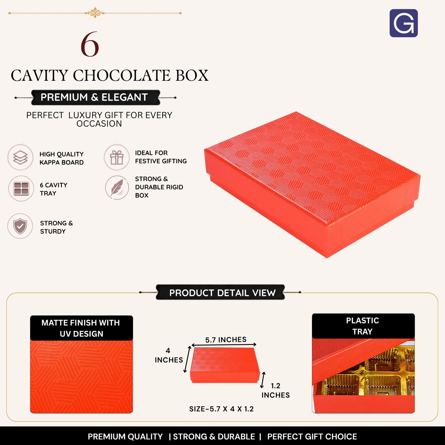 Red 6 Cavity Chocolate Box