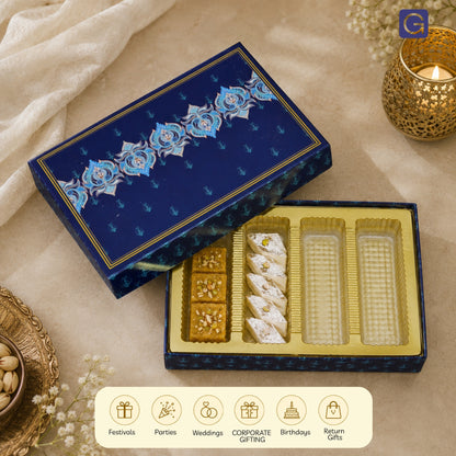 Royal Blue Designer Sweet Box | 500gm Premium Mithai Gift Packaging Box