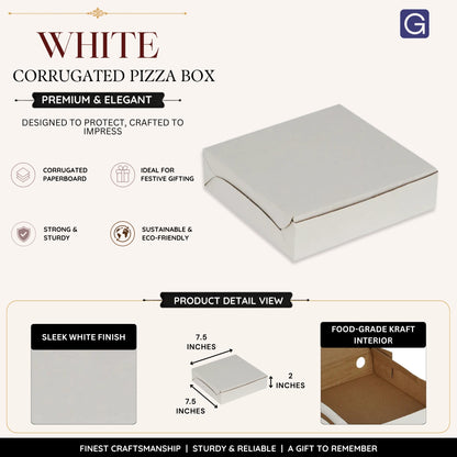 White Corrugated Pizza Box 7.5x7.5 Inch | Bakery Packaging