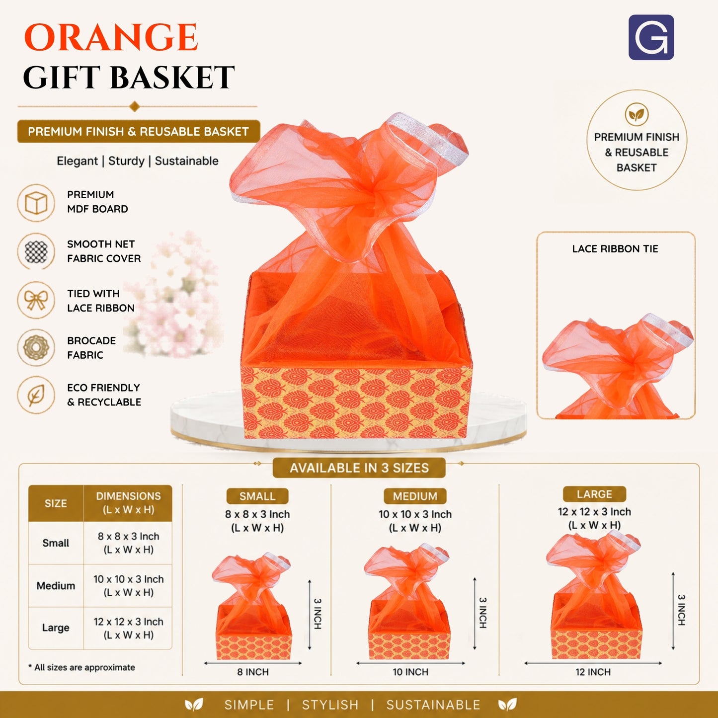 Floral Orange Decorative Hamper Basket | Stylish Shagun Basket