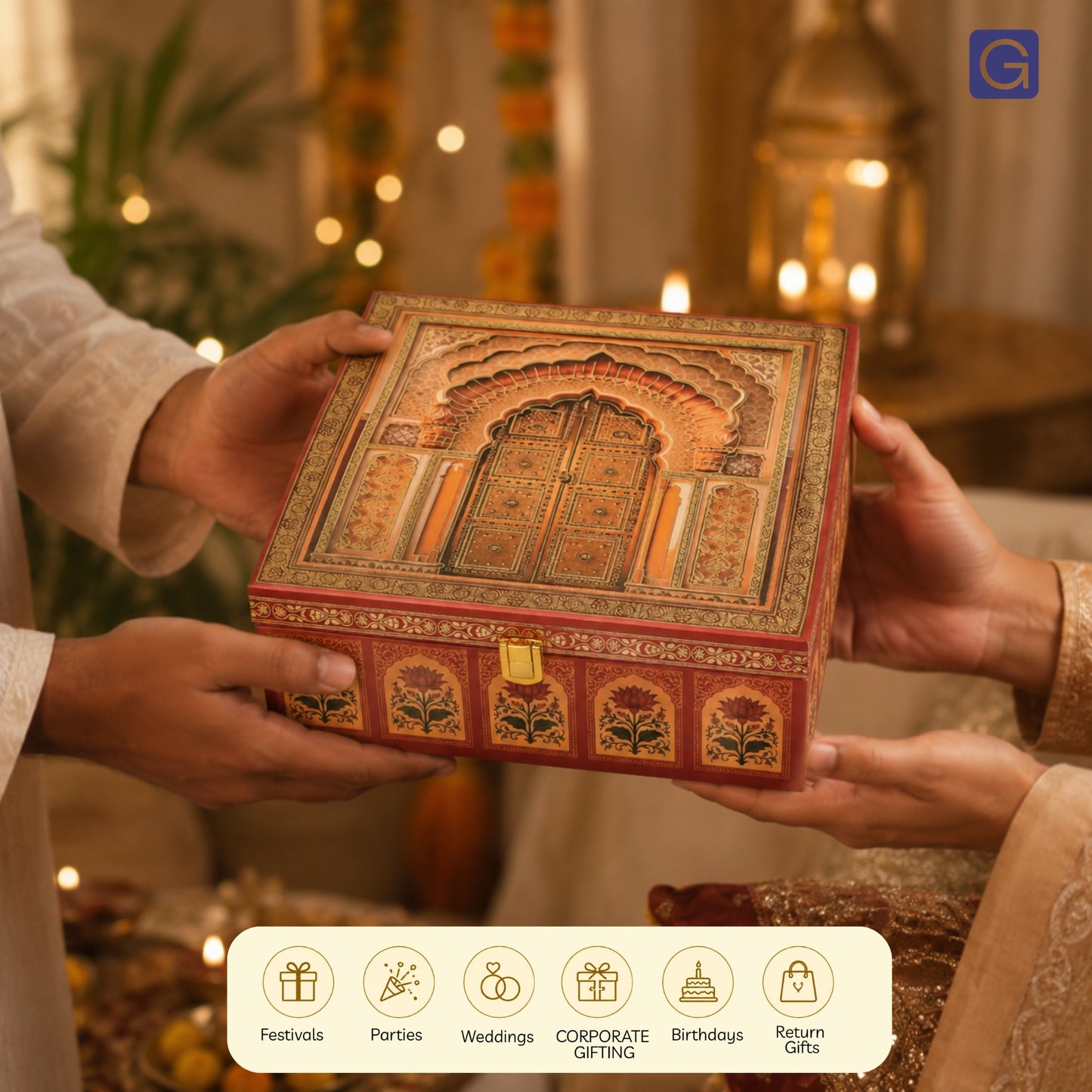 Royal door wooden box festive presentation