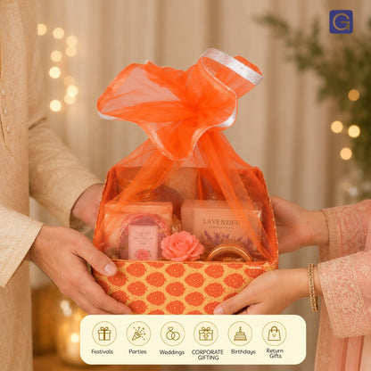 Floral Orange Decorative Hamper Basket | Stylish Shagun Basket