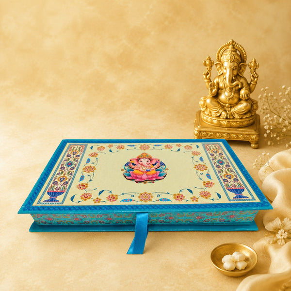 Ganesha Floral Heritage Gift Box | Ribbon-Pull Premium Modak & Sweet Packaging