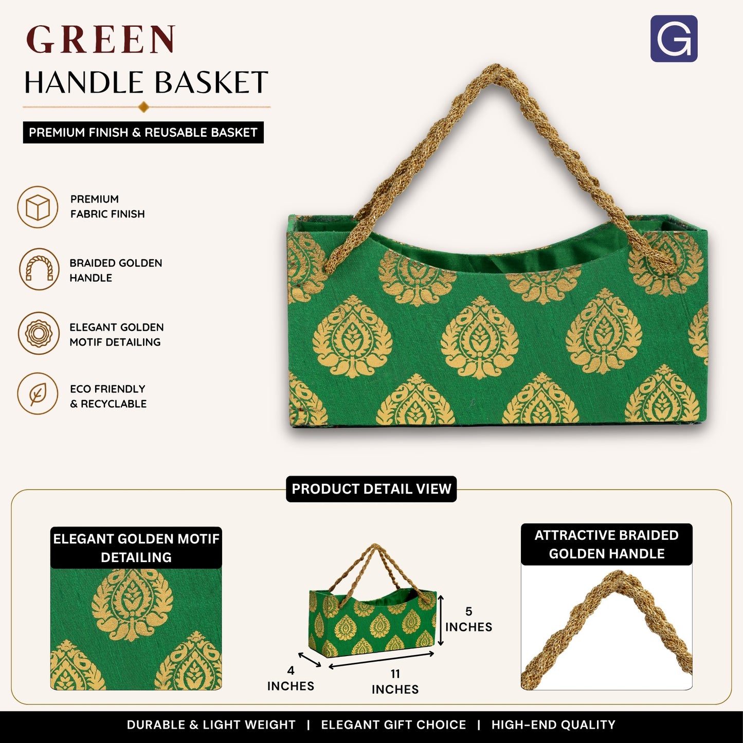 Green Hamper Basket with Handle | Premium Festive Gift Basket