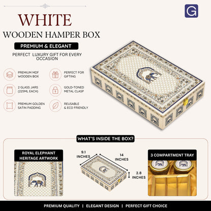 White Royal Elephant Wooden Hamper Box | Luxury Festive Gift Packaging