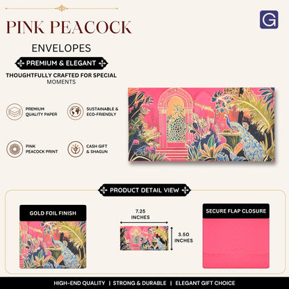 Pink Mughal Garden Peacock Envelope