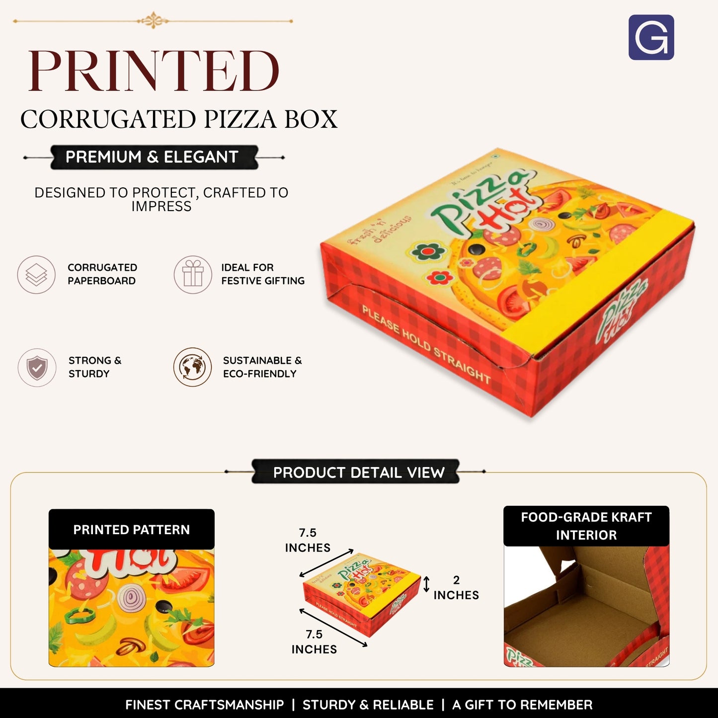 Printed Corrugated Pizza Box 7.5x7.5 Inch | Bakery Packaging