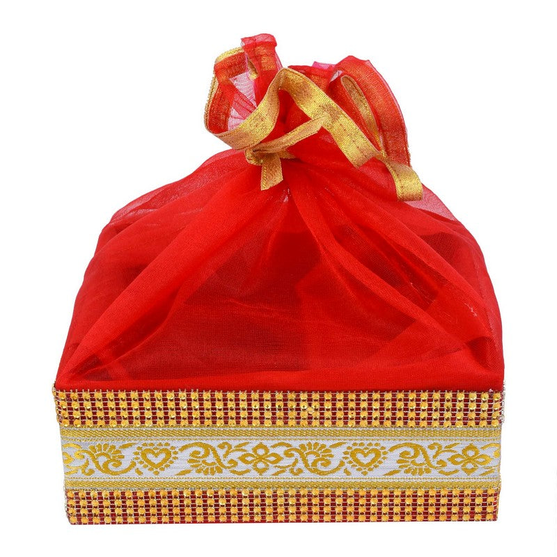 Decorated With Shinny Lace Red Gift Hamper Basket | Grownex Packaging | Basket & Tray
