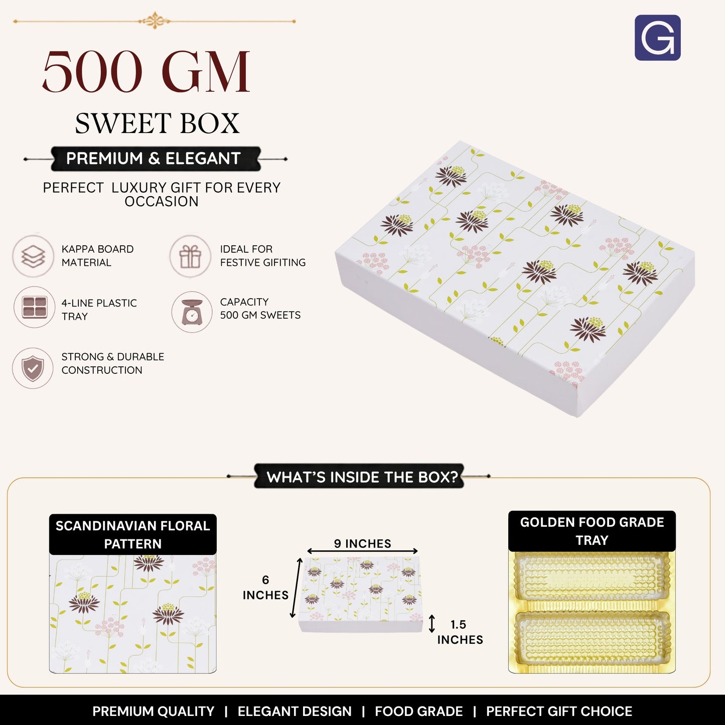 Designer Floral Sweet Packing Box | 500gm Premium Mithai Gift Packaging Box