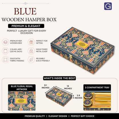 Blue Floral Regal Wooden Hamper Box | Luxury Festive Gift Packaging