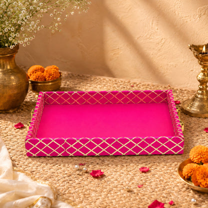 Traditional Rani Pink Wooden Square Lace Hamper Tray