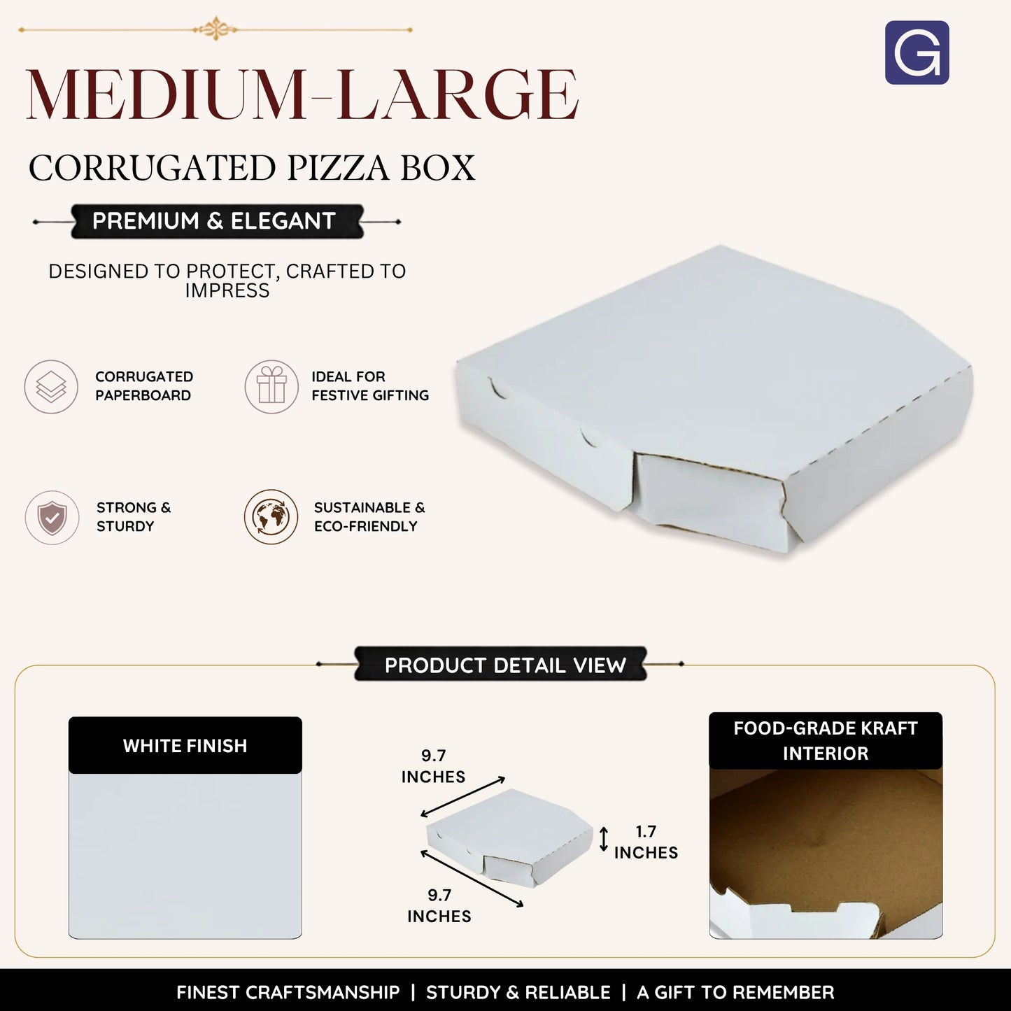 Corrugated Pizza Box 9.7x9.7 Inch | Medium-Large Pizza Packaging
