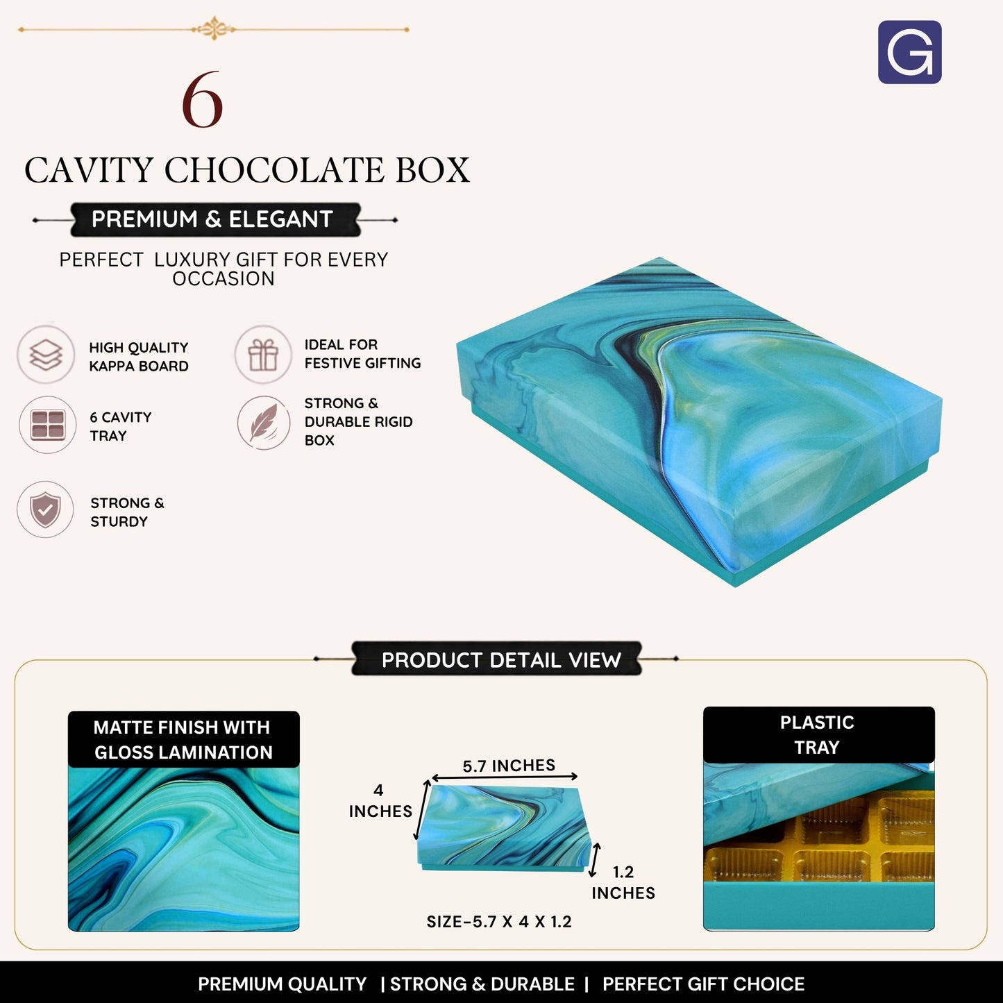 Marble Blue 6 Cavity Chocolate Box