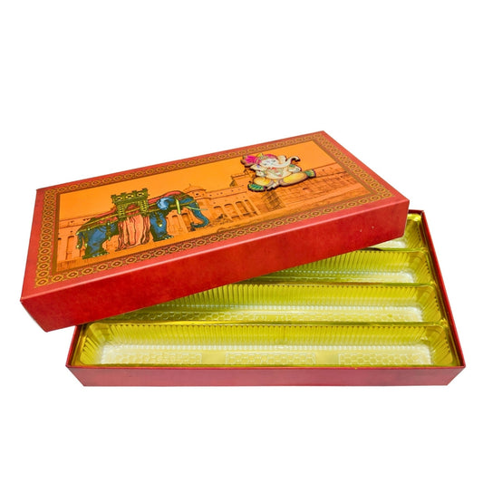 Royal Ganesha Modak Gift Box – 1 KG Festive Delight with Majestic Elephant & Palace Artwork | Grownex Packaging | Sweet Box