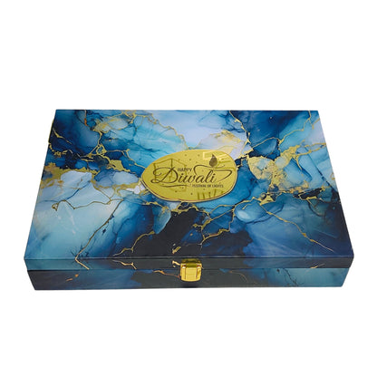 Blue Marble Diwali Gift Box with 6 Compartments – Luxury Festive Hamper | Grownex Packaging | wooden box