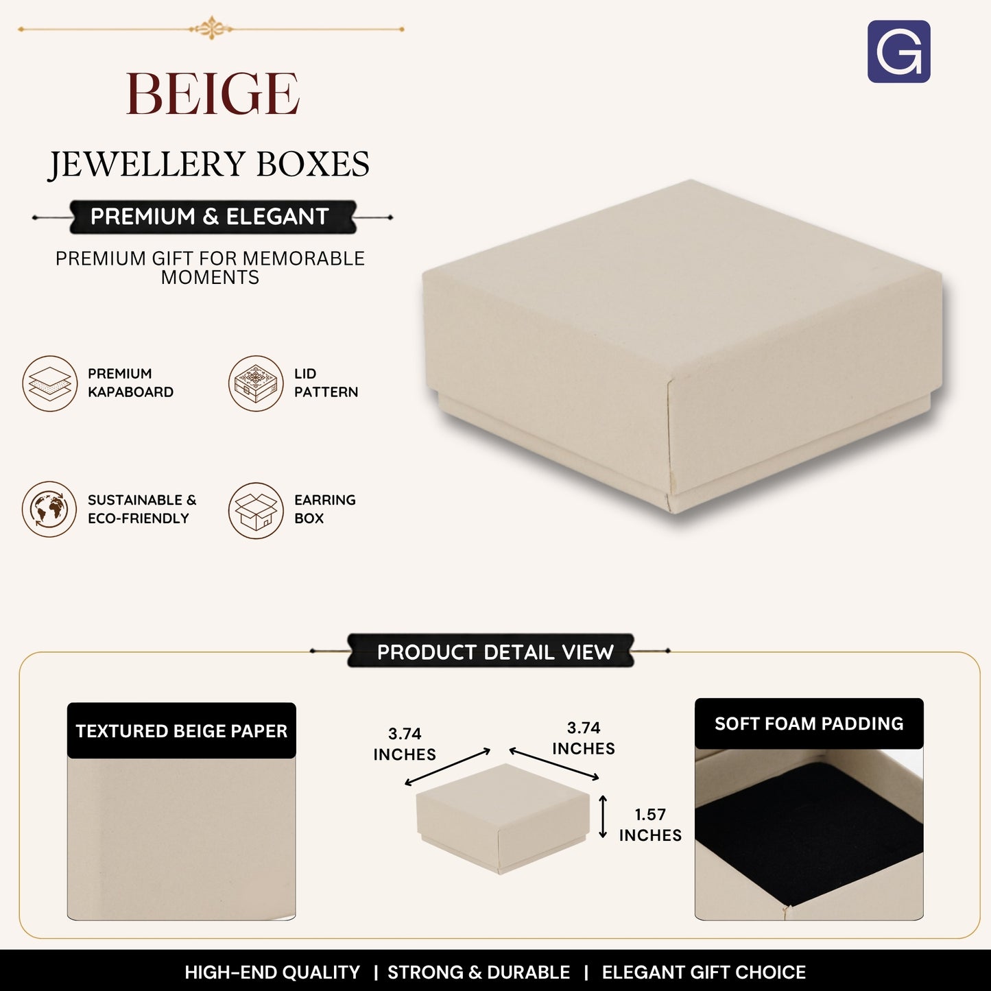 Beige Earring Packaging Box | 9.5x9.5x4 cm