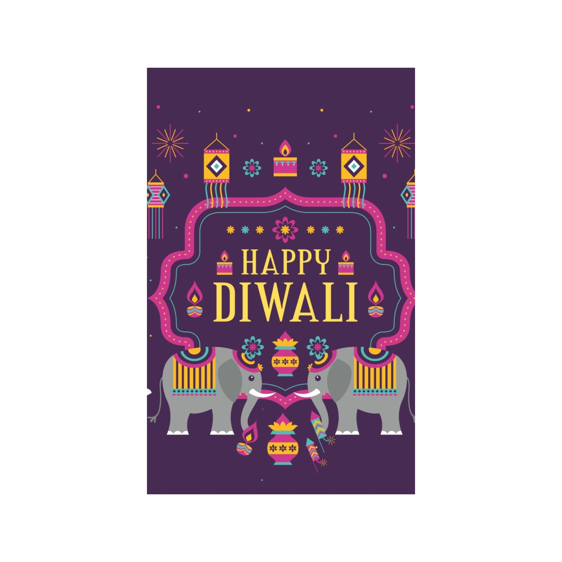 Happy Diwali Tag – Festive Elephants & Lanterns Gift Label | Grownex Packaging | Tags & Stickers