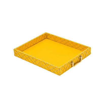Traditional Yellow Wooden Square Lace Hamper Tray