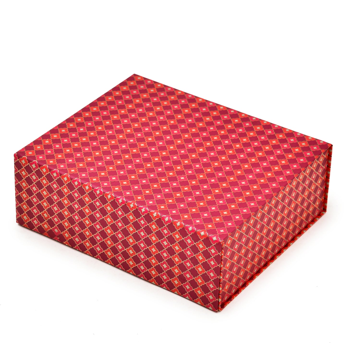 Red & Orange Festive Magnetic Gift Box | Foldable Rigid Box for Sweets, Dry Fruits & Hampers | Grownex Packaging | Hamper Box
