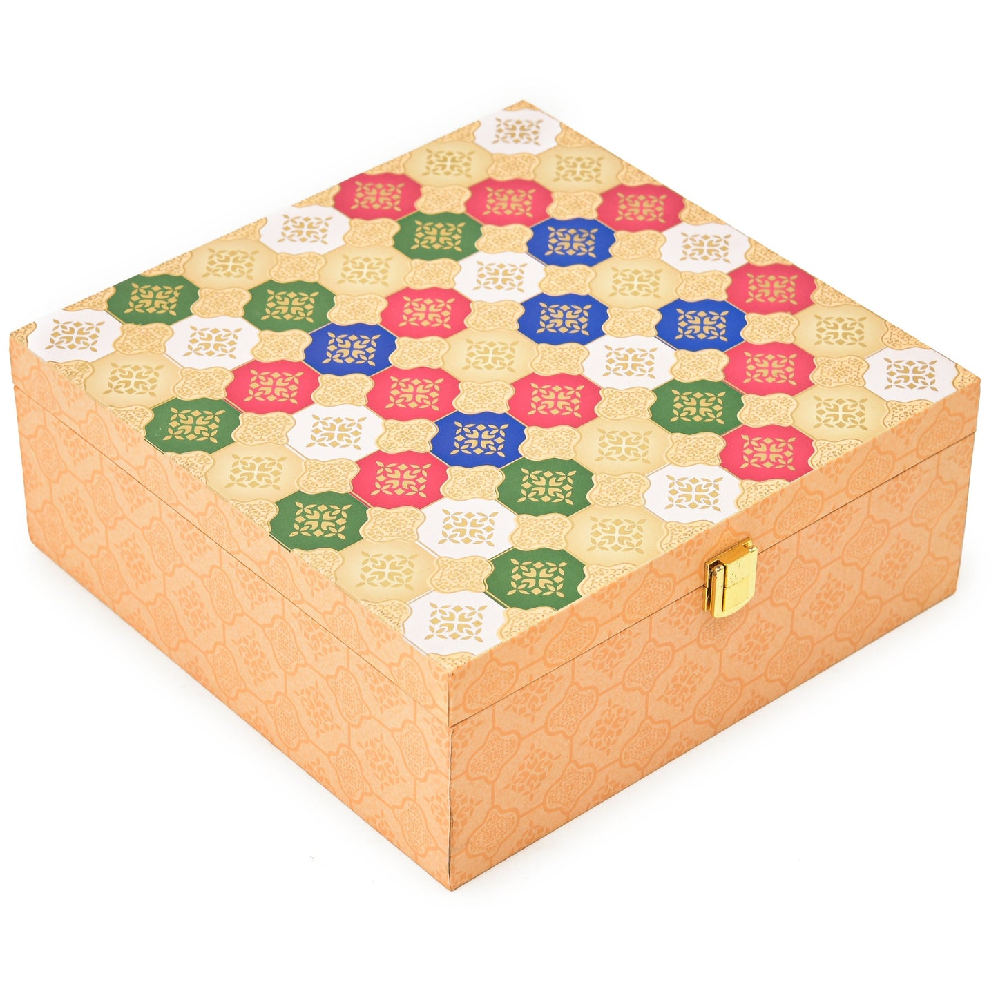 Premium Wooden Gift Box with 6 Glass Jars – Ethnic Multicolor Design | Grownex Packaging | wooden box