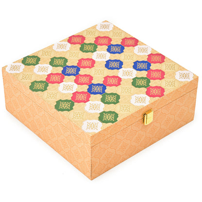 Premium Wooden Gift Box with 6 Glass Jars – Ethnic Multicolor Design | Grownex Packaging | wooden box