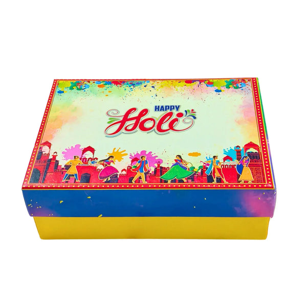 Happy Holi Beige Premium Gift Box 24×18×8 cm | Food-Safe Kappa Board Festive Packaging Box | Grownex Packaging | Hamper Box