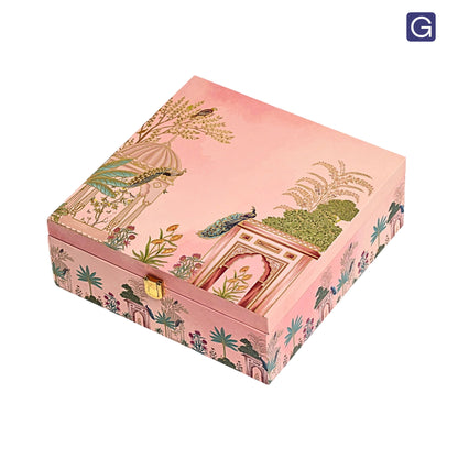 Pink Wooden Hamper Box with 4 Jars | Luxury Dry Fruit Gift Box for Festivals & Celebrations