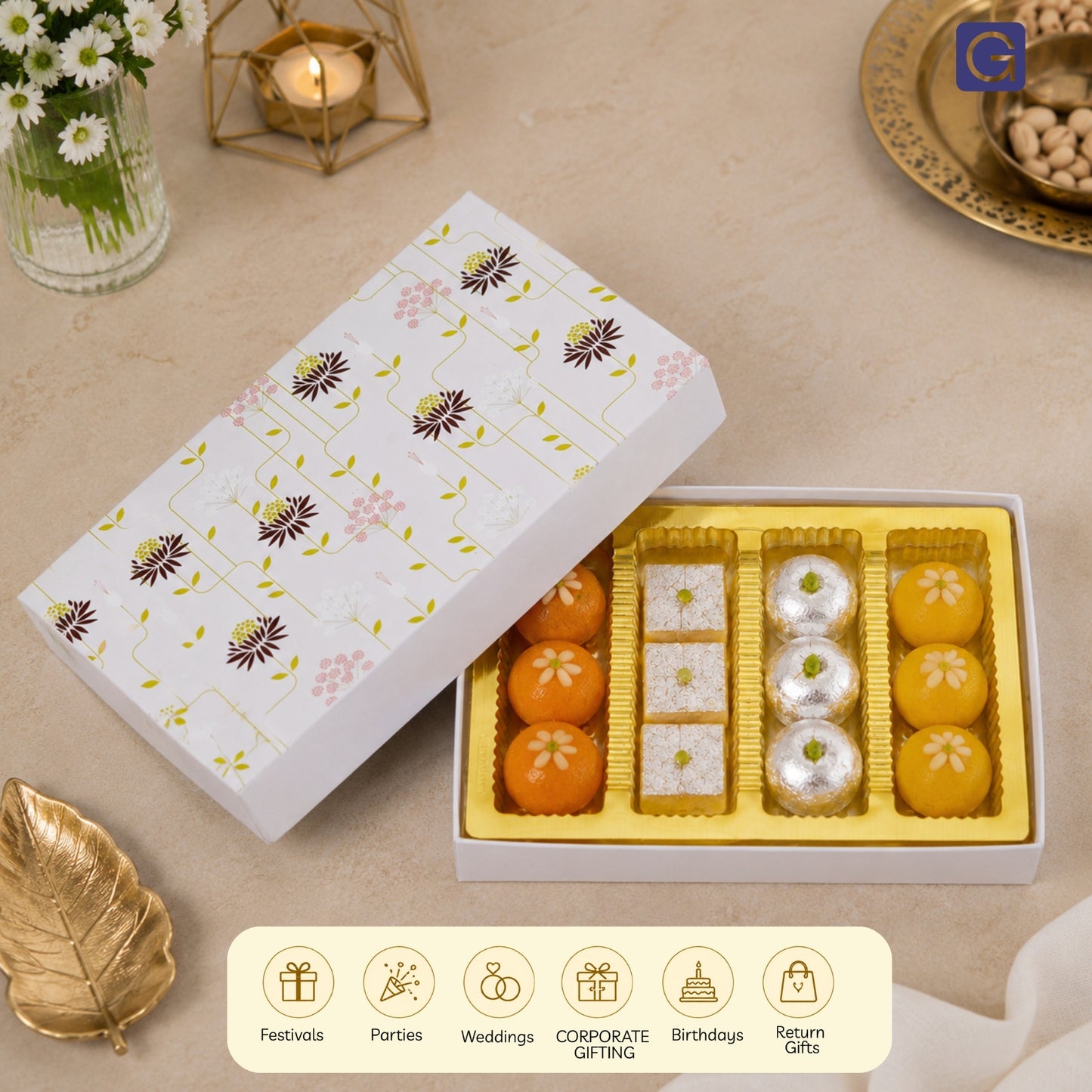 Designer Floral Sweet Packing Box | 500gm Premium Mithai Gift Packaging Box