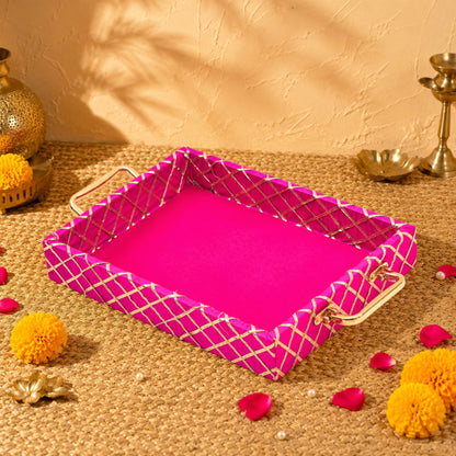 Traditional Rani Pink Wooden Square Lace Hamper Tray
