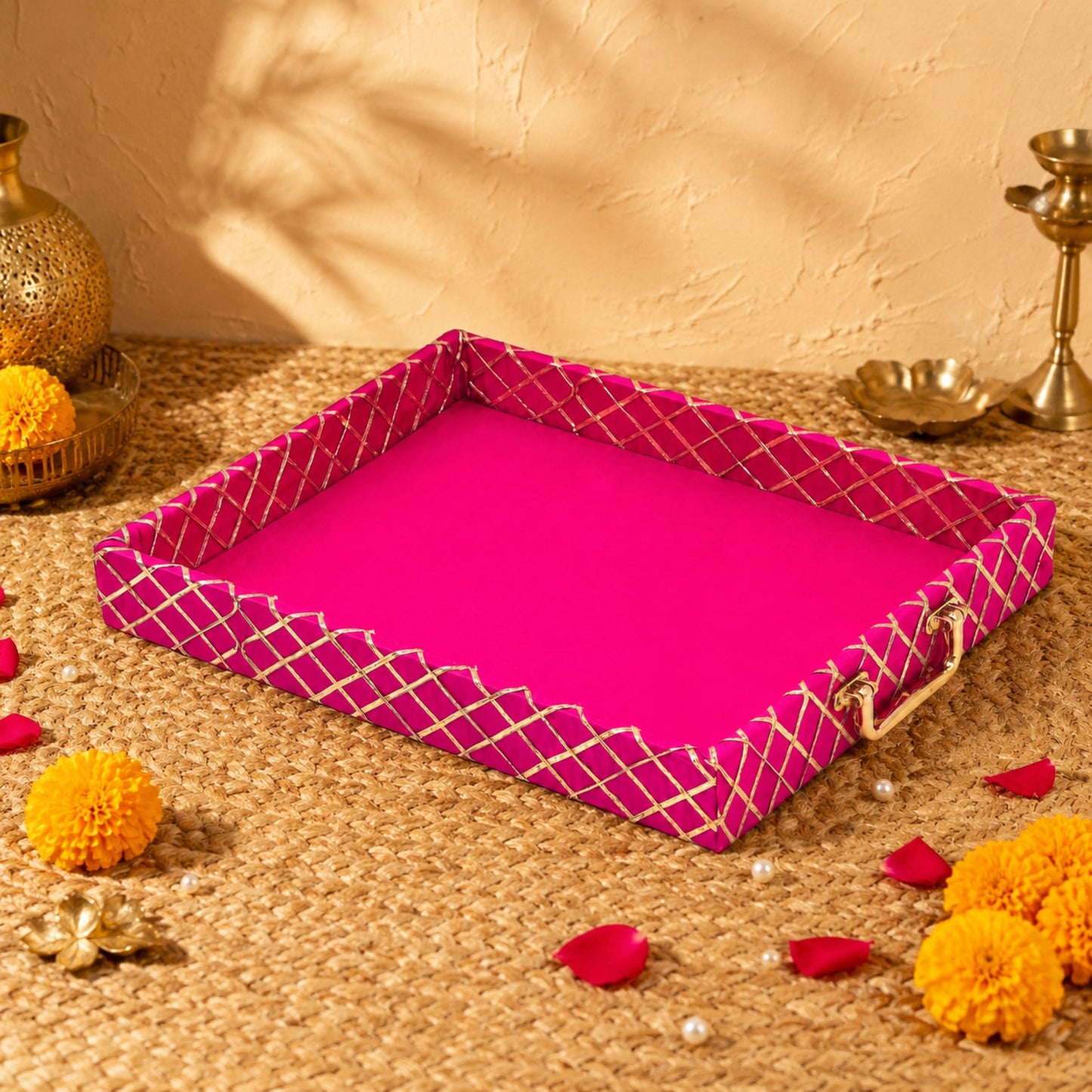 Traditional Rani Pink Wooden Square Lace Hamper Tray