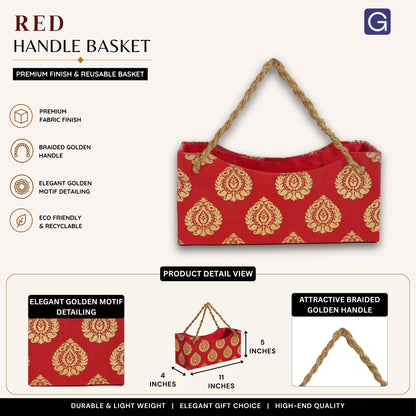 Red Decorative Hamper Basket with Handle | Festive Gifting Basket
